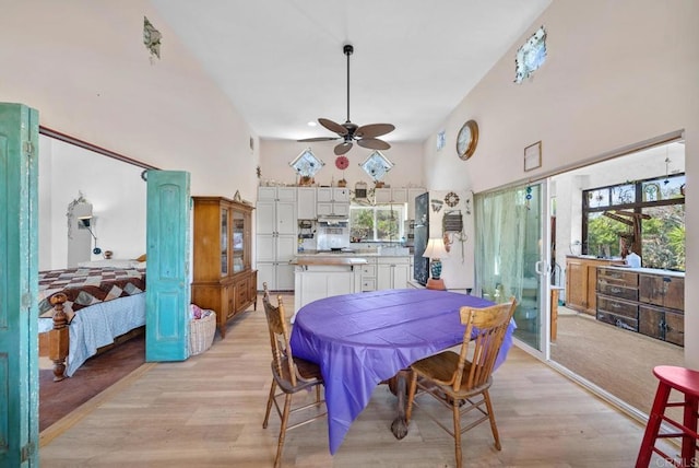 2620 Mar Vinga, Fallbrook, CA 92028 - dining room with a towering ceiling, a ceiling fan, and light wood finished floors