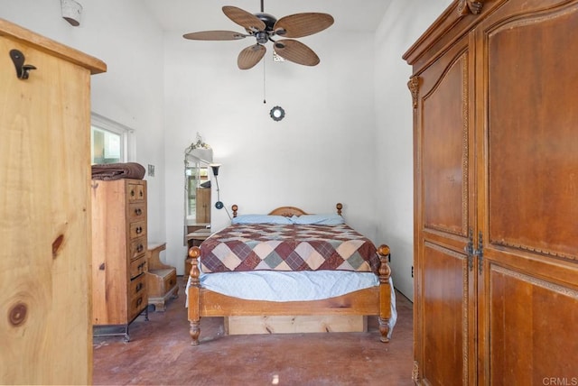 2620 Mar Vinga, Fallbrook, CA 92028 - bedroom featuring concrete floors, a high ceiling, and a ceiling fan