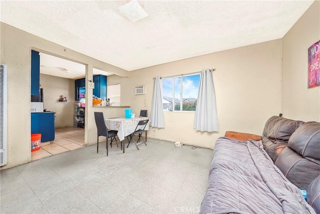 333 W D St, Wilmington, CA 90744 - living room with a textured ceiling, a heating unit, and a wall mounted air conditioner