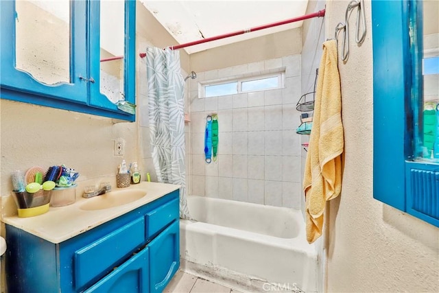 333 W D St, Wilmington, CA 90744 - bathroom with shower / bathtub combination with curtain, vanity, and tile patterned floors