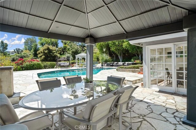 4420 Conchita Way, Tarzana, CA 91356 - view of patio / terrace with a gazebo, outdoor dining space, and an outdoor pool