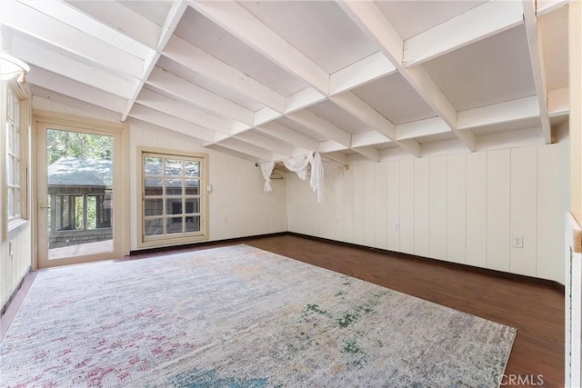 25 Hot Spring Canyon Rd, San Juan Capistrano, CA 92675 - spare room featuring wood finished floors, beam ceiling, wooden walls, and baseboards