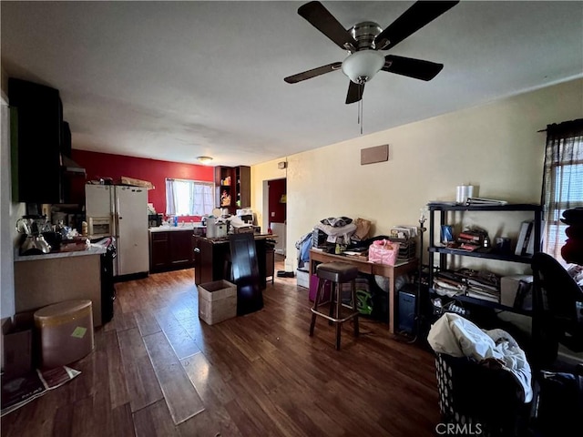 9547 Marion Ave, Montclair, CA 91763 - living area featuring dark wood finished floors and ceiling fan