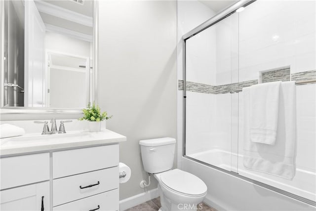 147 Luneta Ln, Rancho Mission Viejo, CA 92694 - bathroom featuring vanity, shower / bath combination with glass door, toilet, and baseboards