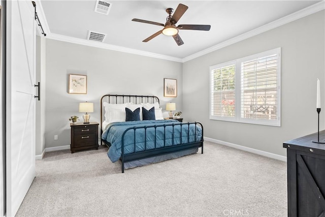 147 Luneta Ln, Rancho Mission Viejo, CA 92694 - bedroom with ornamental molding, baseboards, light carpet, and a ceiling fan