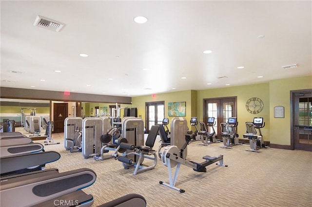 28 Fosco St, Rancho Mission Viejo, CA 92694 - gym featuring carpet, recessed lighting, baseboards, and french doors