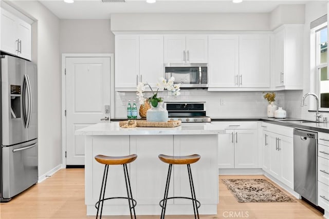28 Fosco St, Rancho Mission Viejo, CA 92694 - kitchen featuring appliances with stainless steel finishes, a sink, white cabinets, tasteful backsplash, and recessed lighting