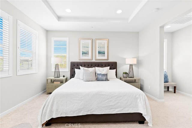28 Fosco St, Rancho Mission Viejo, CA 92694 - carpeted bedroom featuring a raised ceiling, baseboards, and recessed lighting