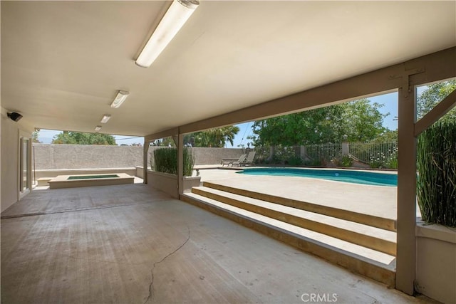 17206 Nugent Pl, Granada Hills, CA 91344 - fenced backyard featuring a patio and an outdoor hot tub