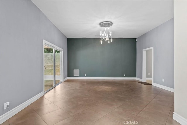 17206 Nugent Pl, Granada Hills, CA 91344 - tiled empty room featuring a chandelier and baseboards