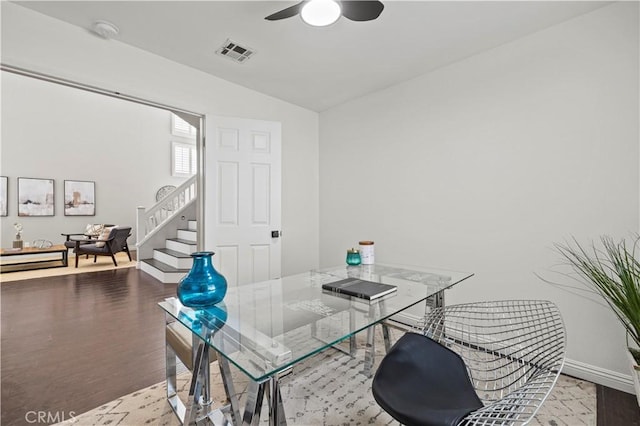 27834 Lassen St, Castaic, CA 91384 - office featuring wood finished floors, a ceiling fan, and vaulted ceiling