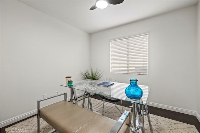 27834 Lassen St, Castaic, CA 91384 - office area featuring ceiling fan and wood finished floors