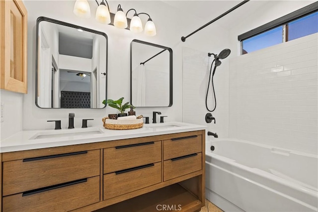 27834 Lassen St, Castaic, CA 91384 - full bath with shower / bathtub combination with curtain and double vanity