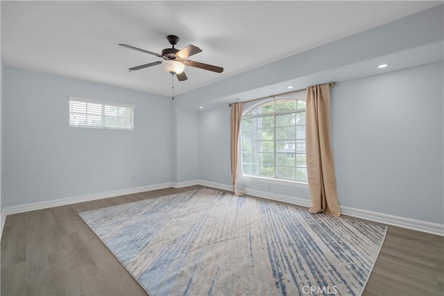 1641 Ford St, Redlands, CA 92373 - spare room featuring plenty of natural light, a ceiling fan, baseboards, wood finished floors, and recessed lighting