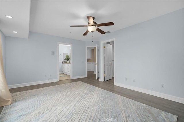 1641 Ford St, Redlands, CA 92373 - unfurnished bedroom featuring baseboards, wood finished floors, ensuite bathroom, recessed lighting, and a spacious closet