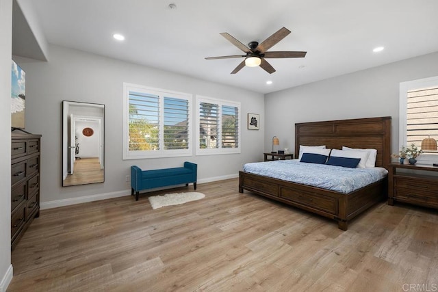 16231 Palomino Mesa Ct, San Diego, CA 92127 - bedroom with light wood-style flooring, baseboards, recessed lighting, and a ceiling fan