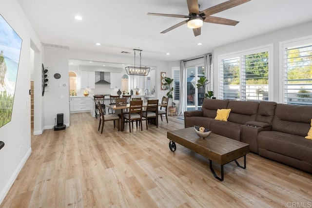 16231 Palomino Mesa Ct, San Diego, CA 92127 - living room with a ceiling fan, light wood-type flooring, recessed lighting, and baseboards