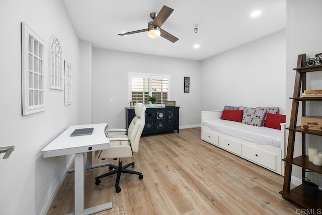 16231 Palomino Mesa Ct, San Diego, CA 92127 - office featuring light wood-style flooring, baseboards, a ceiling fan, and recessed lighting