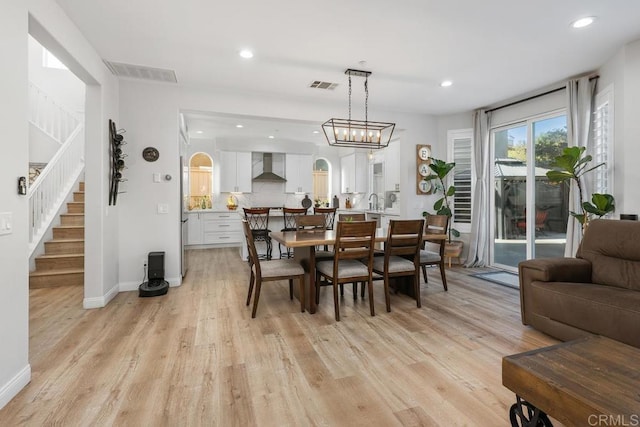 16231 Palomino Mesa Ct, San Diego, CA 92127 - dining room with stairway, light wood-type flooring, recessed lighting, and baseboards