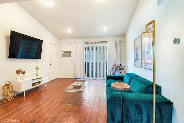23292 Orange Ave Unit 6, Lake Forest, CA 92630 - living area with lofted ceiling, wood finished floors, a wall mounted AC, and recessed lighting