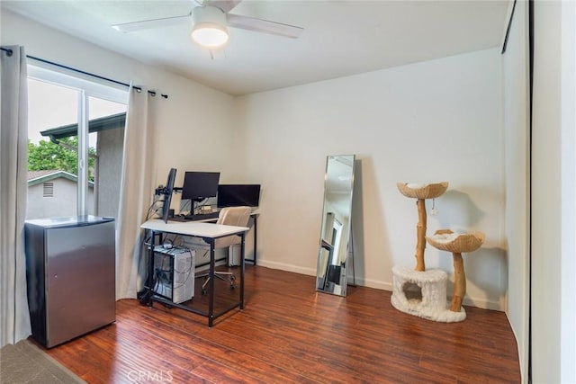 23292 Orange Ave Unit 6, Lake Forest, CA 92630 - office area with wood finished floors, ceiling fan, and baseboards