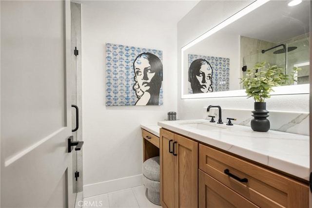 9802 Effingham Dr, Huntington Beach, CA 92646 - full bathroom featuring vanity, a shower stall, and baseboards