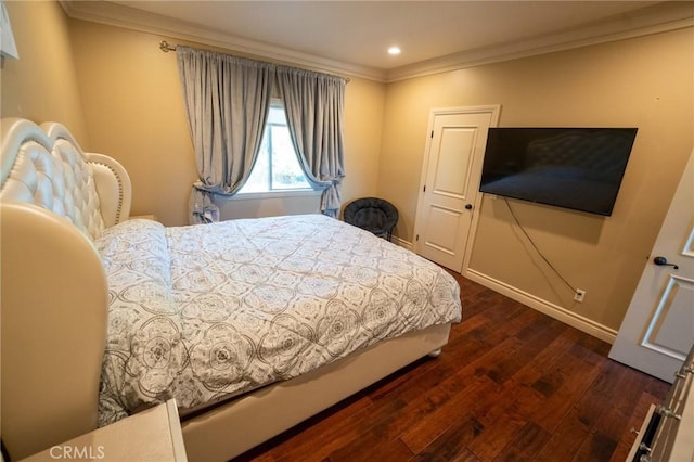 19162 Liggett St, Northridge, CA 91324 - bedroom with crown molding, dark wood-style flooring, recessed lighting, and baseboards