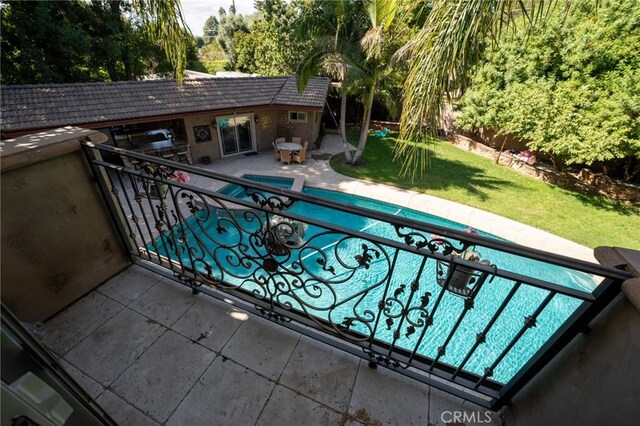 19162 Liggett St, Northridge, CA 91324 - balcony featuring a storage structure, a patio, and view of pool