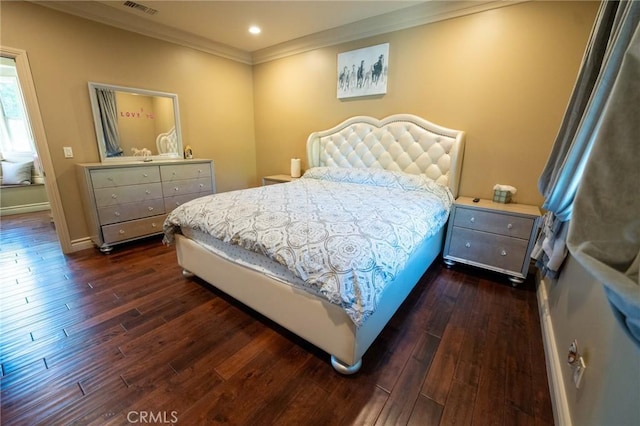19162 Liggett St, Northridge, CA 91324 - bedroom with ornamental molding, dark wood-style flooring, baseboards, and recessed lighting