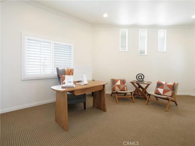 2048 264th St, Lomita, CA 90717 - home office featuring light colored carpet, crown molding, baseboards, and recessed lighting