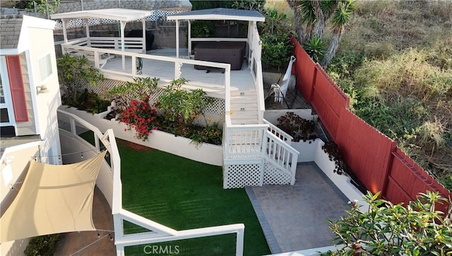 2048 264th St, Lomita, CA 90717 - fenced backyard with a wooden deck, stairway, and a hot tub
