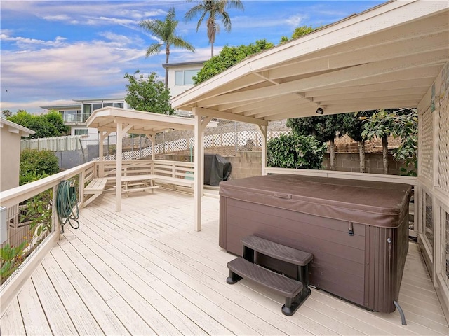 2048 264th St, Lomita, CA 90717 - wooden deck featuring a hot tub and a fenced backyard