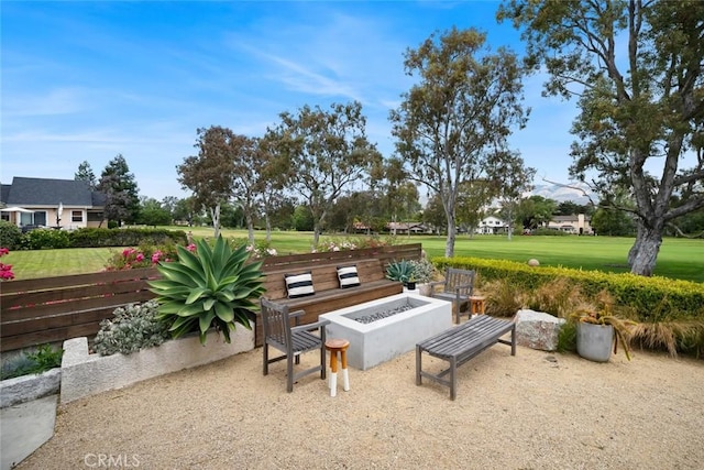 5933 Birkdale Ln, San Luis Obispo, CA 93401 - view of patio / terrace featuring an outdoor fire pit and golf course view