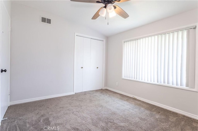 15903 Bryant St, North Hills, CA 91343 - unfurnished bedroom with carpet flooring, lofted ceiling, a closet, baseboards, and ceiling fan