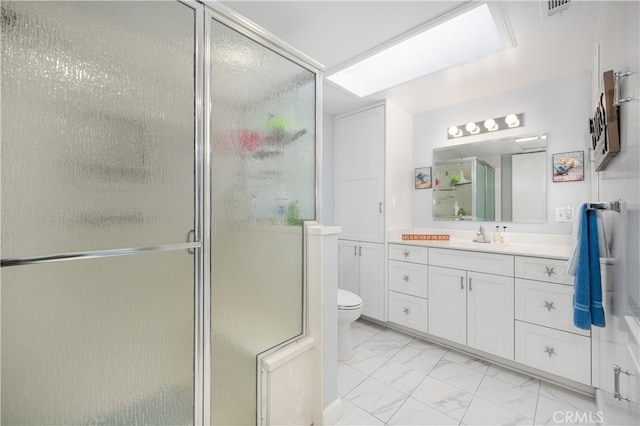 1420 Northwood Rd Unit 241C, Seal Beach, CA 90740 - bathroom with marble finish flooring, vanity, a stall shower, and toilet