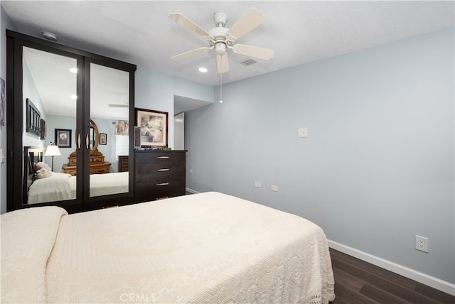 1420 Northwood Rd Unit 241C, Seal Beach, CA 90740 - bedroom featuring dark wood finished floors, baseboards, ceiling fan, and recessed lighting