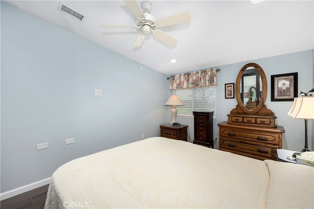 1420 Northwood Rd Unit 241C, Seal Beach, CA 90740 - bedroom with dark wood-type flooring, baseboards, recessed lighting, and a ceiling fan
