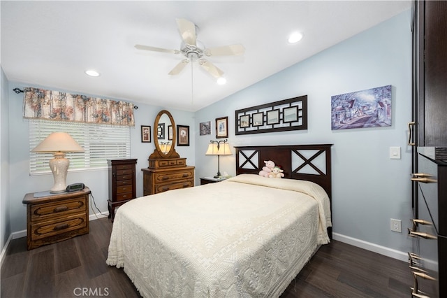 1420 Northwood Rd Unit 241C, Seal Beach, CA 90740 - bedroom featuring baseboards, dark wood-style flooring, recessed lighting, and a ceiling fan