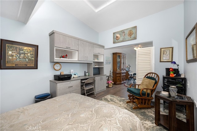 1420 Northwood Rd Unit 241C, Seal Beach, CA 90740 - bedroom with dark wood-type flooring and high vaulted ceiling