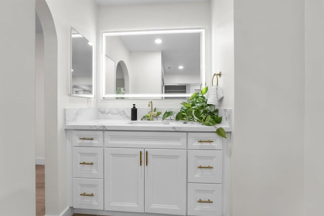 26230 N Lake Wohlford Rd, Valley Center, CA 92082 - bathroom featuring vanity, recessed lighting, and baseboards