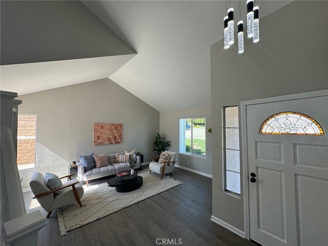 38422 Puma Ln, Palmdale, CA 93551 - entrance foyer with dark wood finished floors, vaulted ceiling, and baseboards