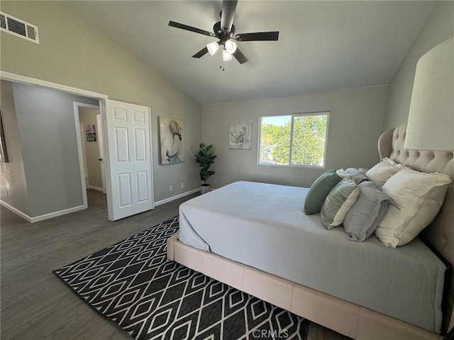 38422 Puma Ln, Palmdale, CA 93551 - bedroom with wood finished floors, lofted ceiling, baseboards, and ceiling fan