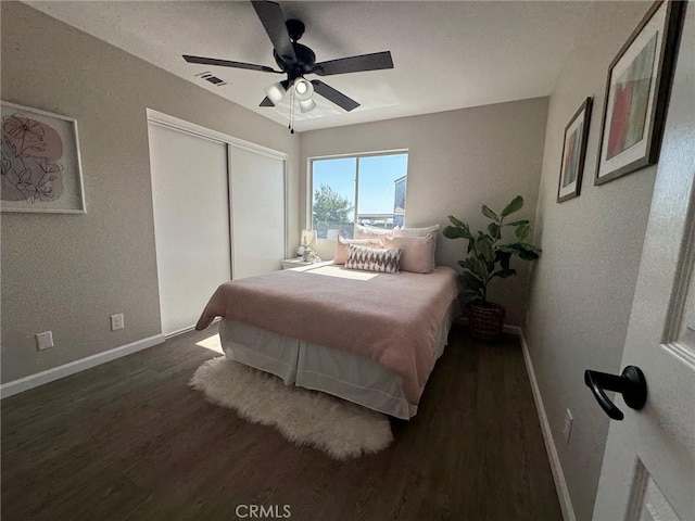 38422 Puma Ln, Palmdale, CA 93551 - bedroom featuring baseboards, wood finished floors, a closet, and ceiling fan