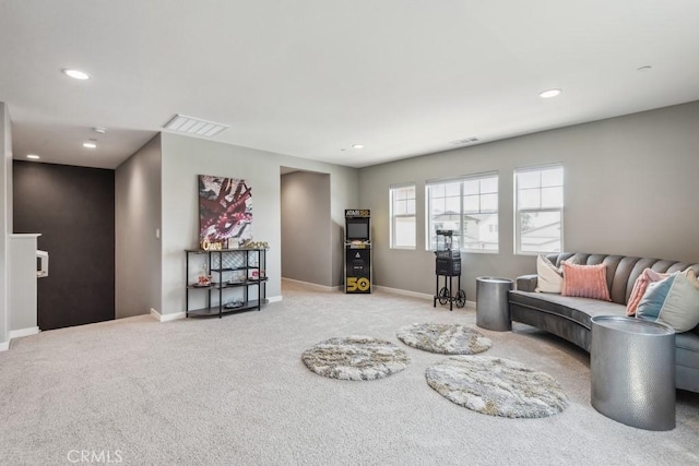 29589 Woodcreek Trl, Winchester, CA 92596 - living area with carpet flooring, baseboards, and recessed lighting