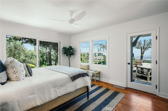 27317 Sunnyridge Rd, Palos Verdes Peninsula, CA 90274 - bedroom with access to outside, wood-type flooring, baseboards, and a ceiling fan