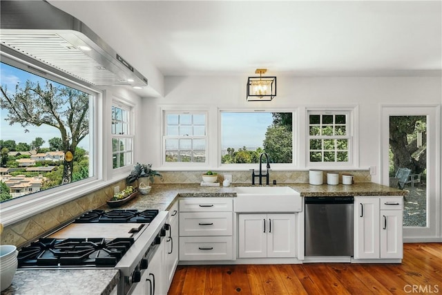 27317 Sunnyridge Rd, Palos Verdes Peninsula, CA 90274 - kitchen with appliances with stainless steel finishes, a sink, exhaust hood, and backsplash