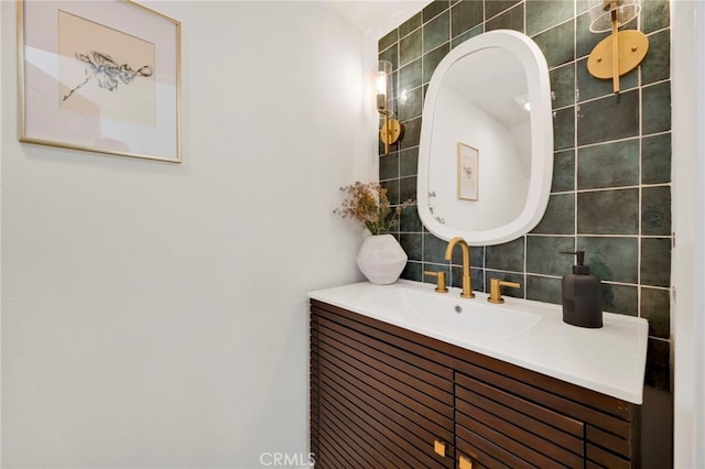 23043 Park Este, Calabasas, CA 91302 - bathroom featuring tile walls, decorative backsplash, and vanity