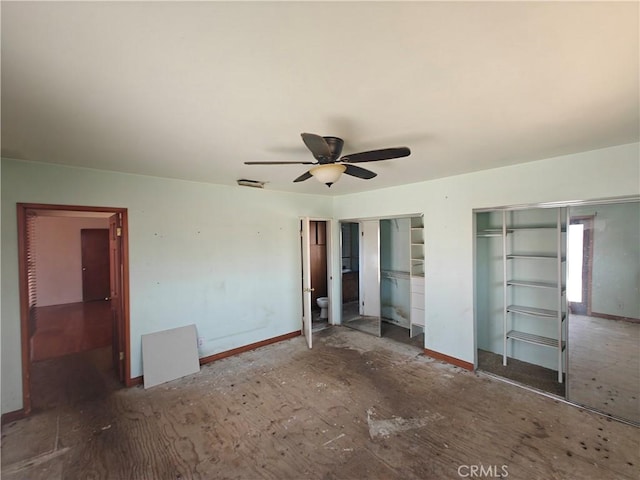 925 W Autumn Dr, Anaheim, CA 92805 - unfurnished bedroom with two closets, baseboards, and ceiling fan