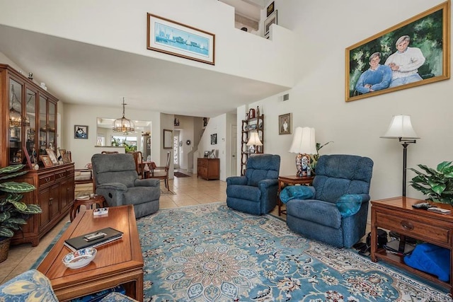 5015 Alicante Way, Oceanside, CA 92056 - living area featuring a chandelier and light tile patterned flooring