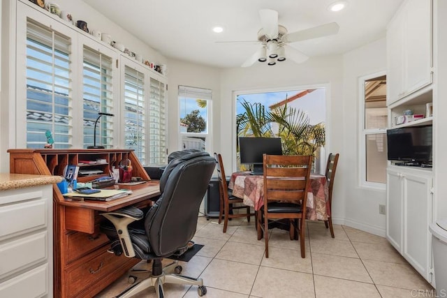 5015 Alicante Way, Oceanside, CA 92056 - office area featuring light tile patterned floors, recessed lighting, ceiling fan, and baseboards